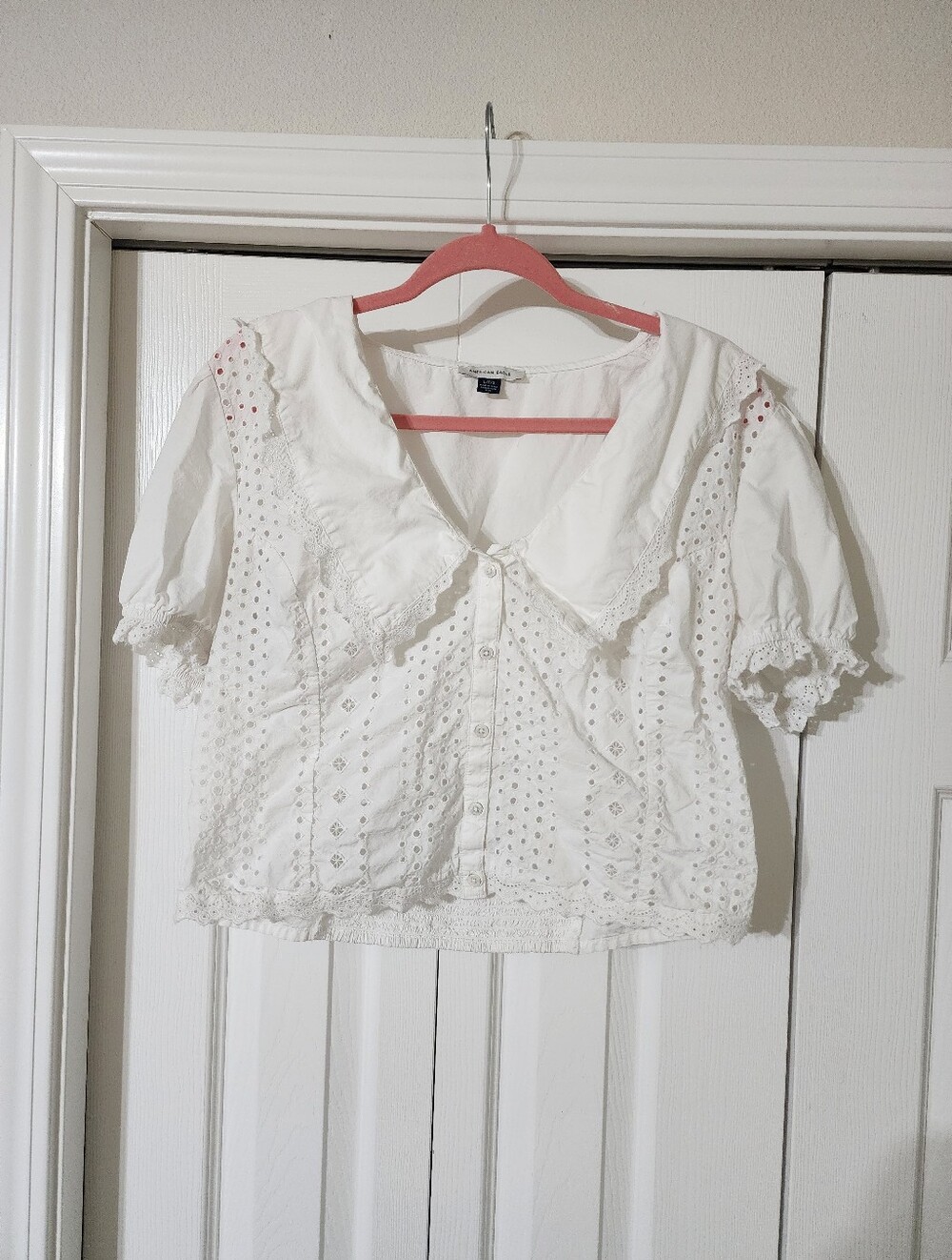 American Eagle Eylet Button Down Crop Top